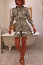 Light green printed long-sleeved shirt romper