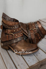 Steam Age Heavy Industry Low Heel Rivet Ankle Boots