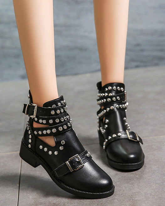 Round toe metal rivet belt buckle Martin boots