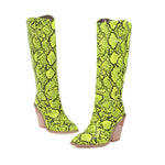 Chaussures mi-mollet compensées en cuir verni à motif python