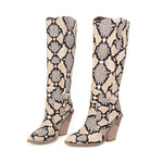 Chaussures mi-mollet compensées en cuir verni à motif python