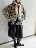 Fair Isle color-blocked hooded jacquard knit cardigan