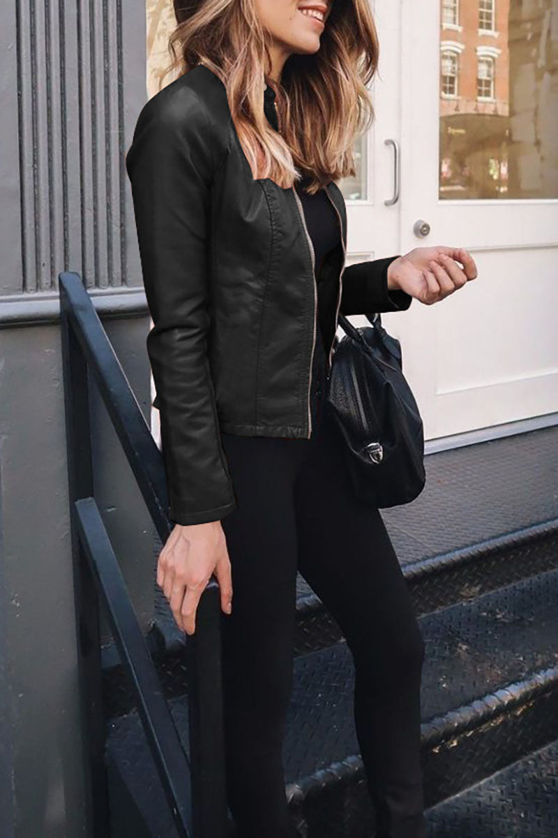 Feste Jacke aus Kunstleder mit Reißverschluss vorne