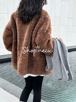 Merard stand-up collar mid-length lamb wool coat