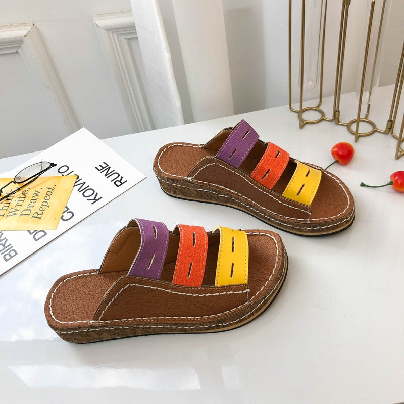 Pantoufles décontractées à fond épais de couleur