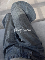 Sparkling rhinestone-embellished loose-fitting wide-leg jeans