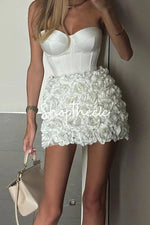 White 3D floral strapless vest mini dress