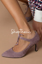 Scarpe con tacco a spillo a punta, con cinturini viola lavanda