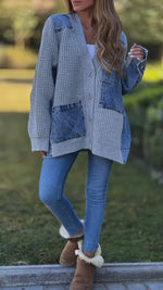 Denim patchwork knitted loose cardigan jacket