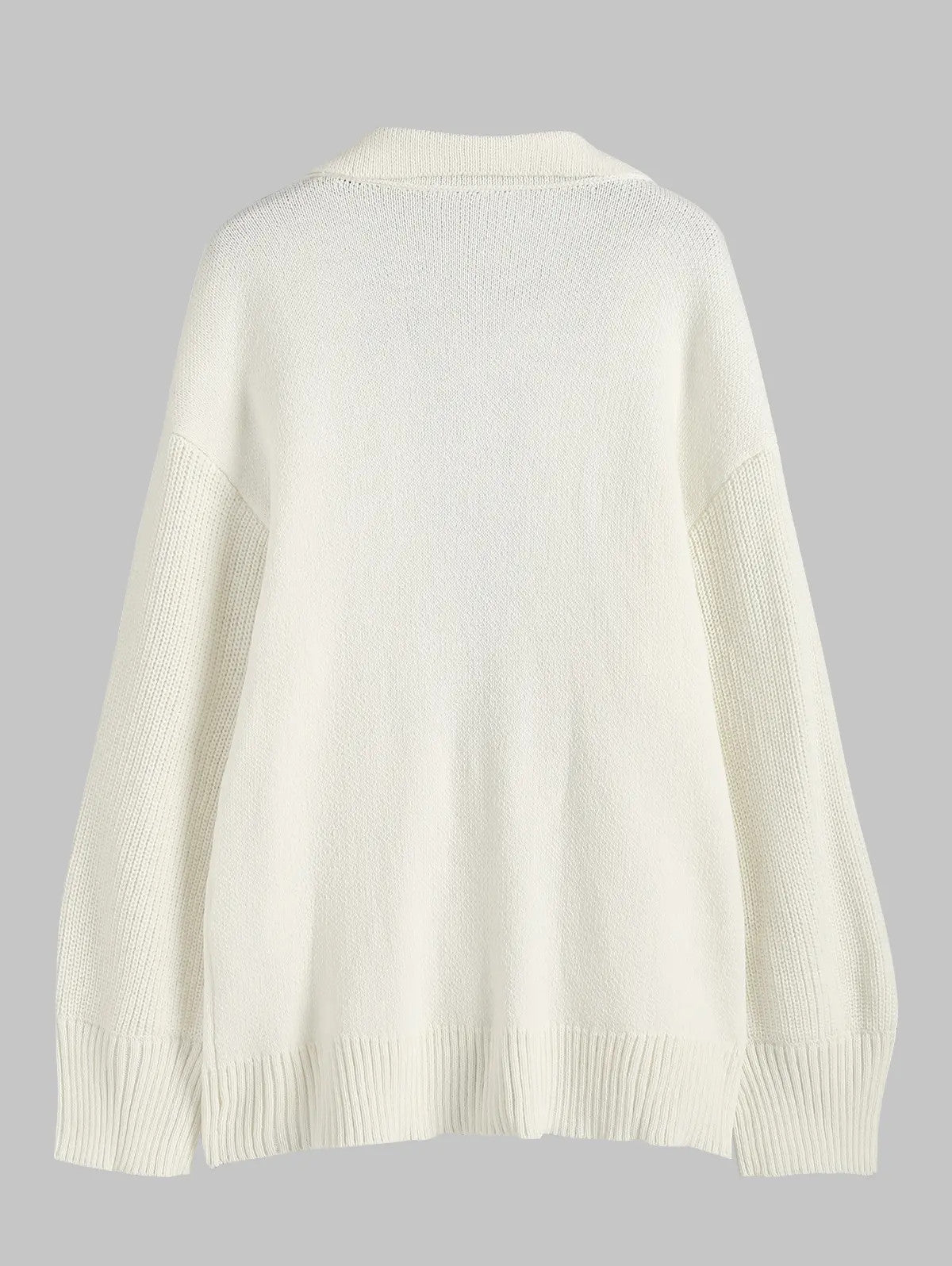 Cardigan long à double poche ouvert sur le devant, manches lanternes, épaules tombantes et revers