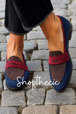 Suede color-blocked round-toe slip-on loafers