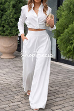 Ensemble chemise courte blanche élégante et pantalon large