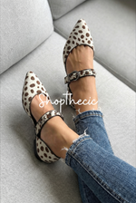 Colorblock Instep Strap Buckle Pointy Toe Flats