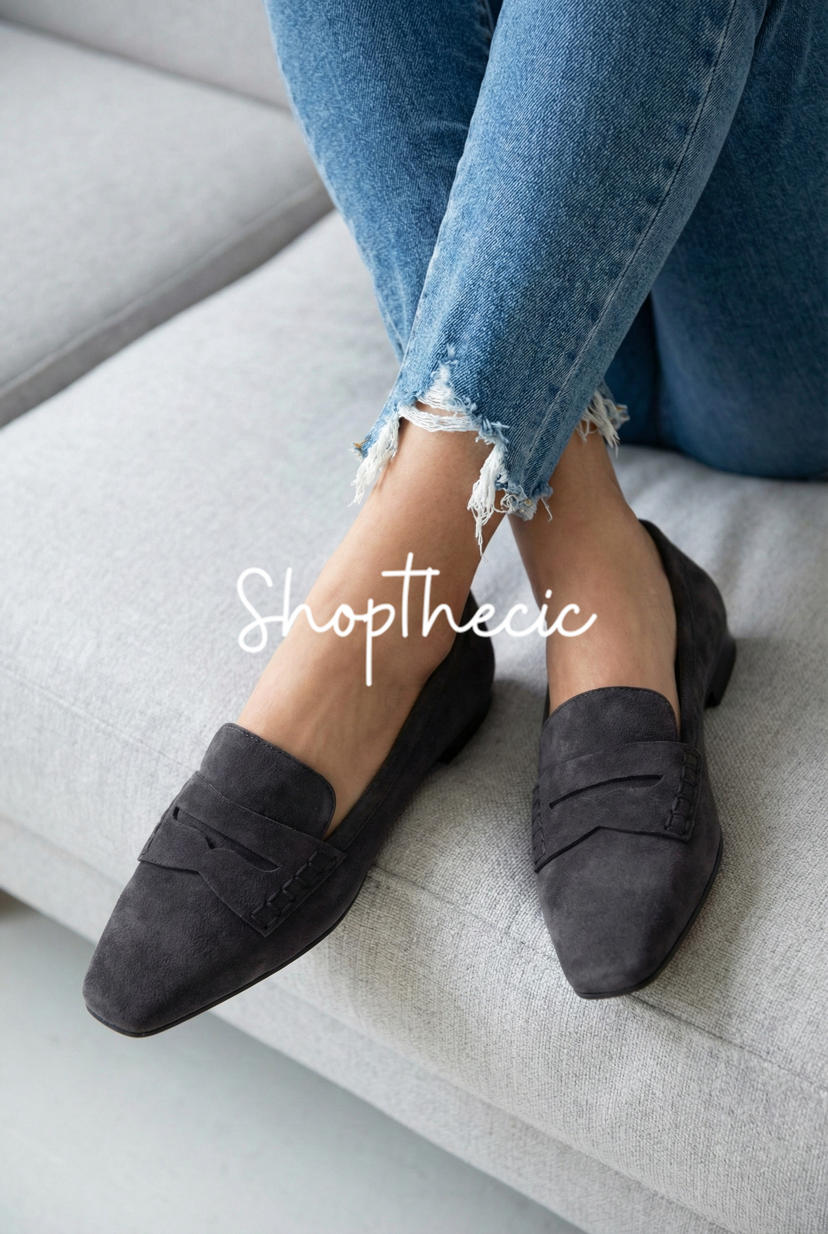 Brown retro suede square toe buckle shallow shoes