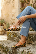 Leopard Suede Pointed toe Low heel T-strap Shoes