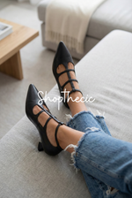 Chic Pointed toe suede hollow stiletto sandals