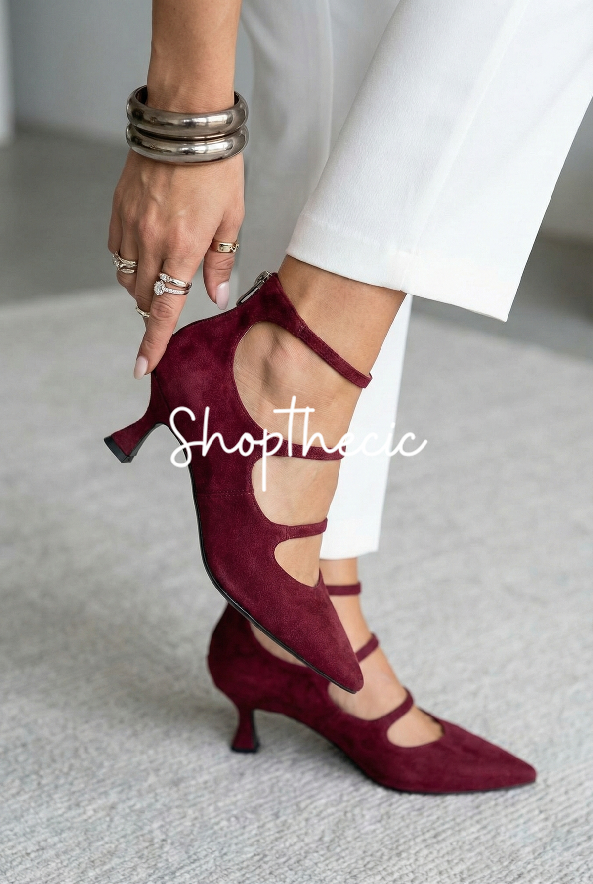 Chic Pointed toe suede hollow stiletto sandals