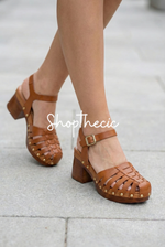 Cushioned openwork studded chunky high-heeled sandals