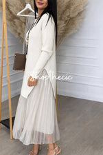 Irregular hem knit top and camisole mesh dress two-piece set