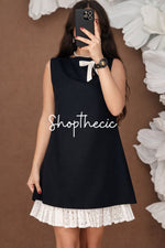 Color-blocked lace trim hem sleeveless dress