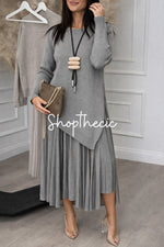 Irregular hem knit top and camisole mesh dress two-piece set