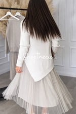 Irregular hem knit top and camisole mesh dress two-piece set