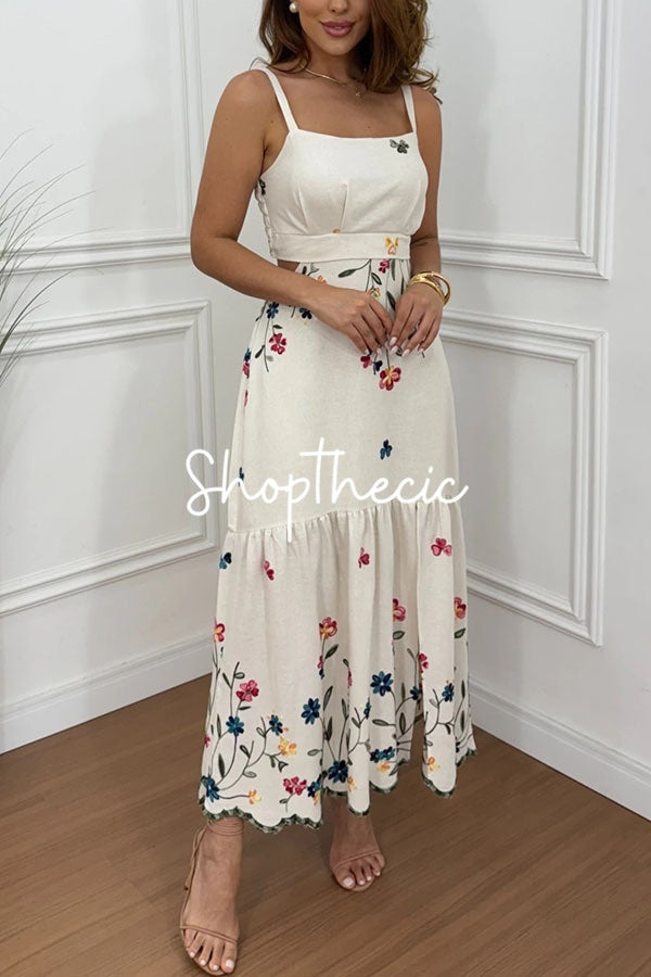 Floral print cropped waist and slit halter dress