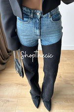 Stylish color-blocked straight-leg distressed jeans
