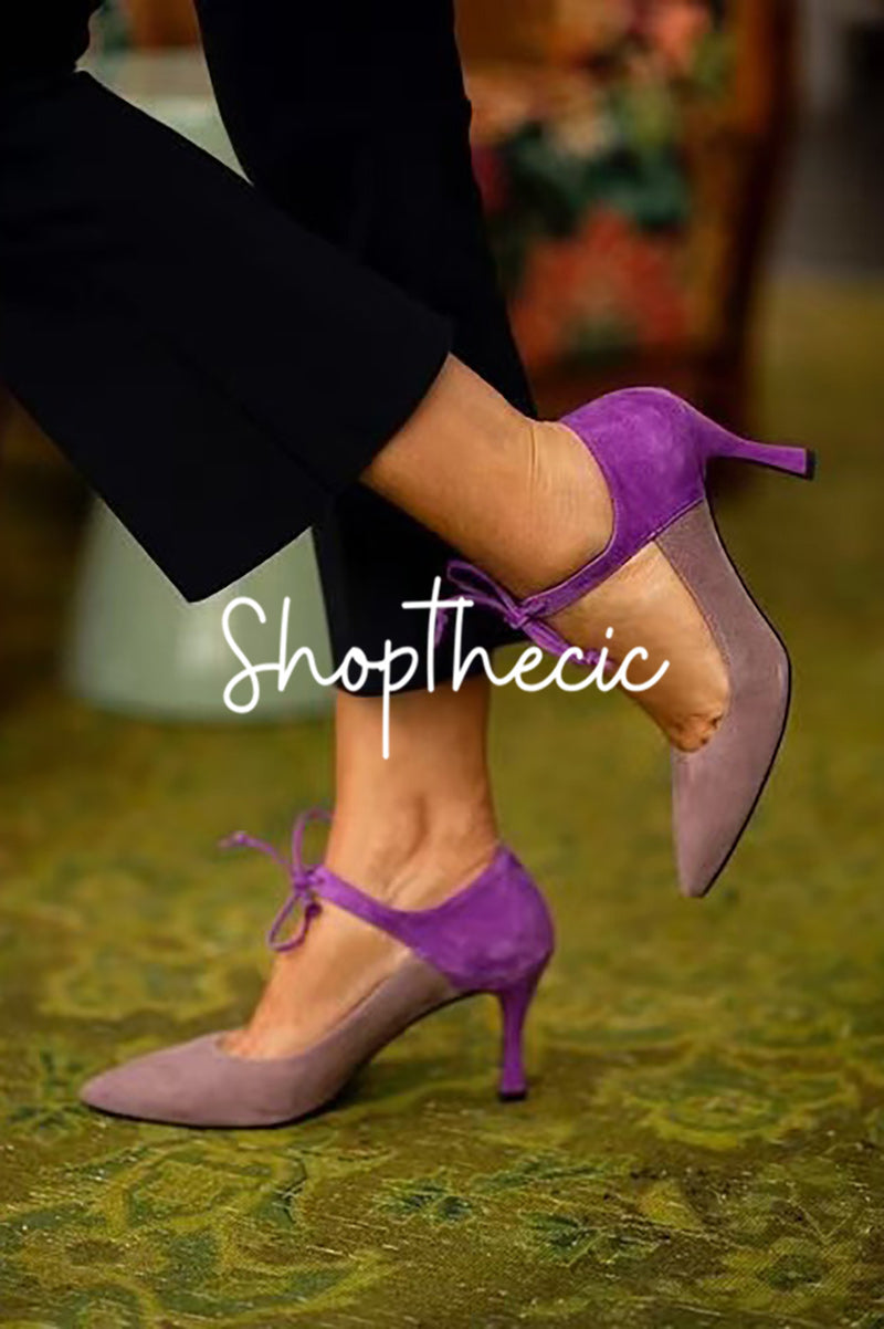 Scarpe con tacco a spillo a punta, con cinturini viola lavanda