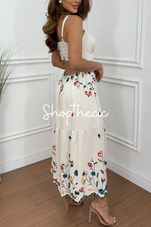 Floral print cropped waist and slit halter dress