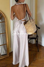 V-neck backless vest and wide-leg pants two-piece set