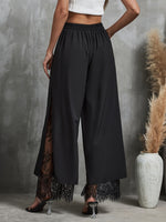 Elegant Lace Trim Elastic Waist Wide-Leg Palazzo Pants