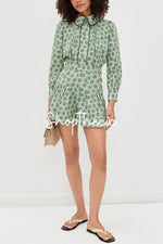 Light green printed long-sleeved shirt romper
