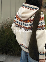 Fair Isle color-blocked hooded jacquard knit cardigan
