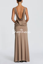 Calla Lily backless draped slit maxi dress