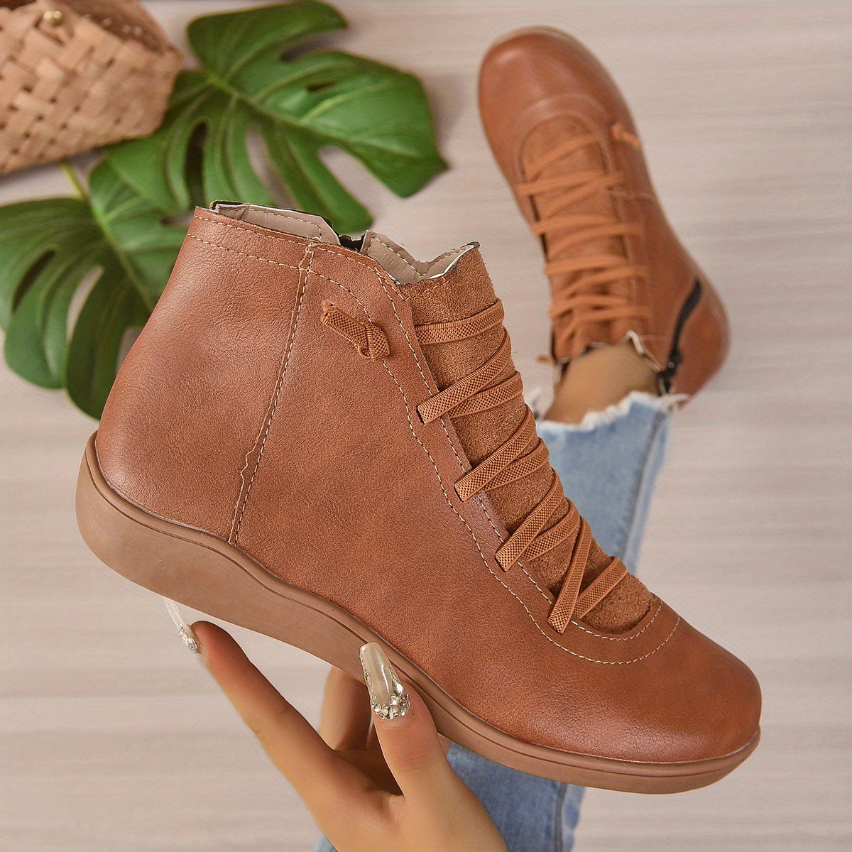 Bottines à plateforme et semelle souple confortables à enfiler avec fermeture éclair latérale