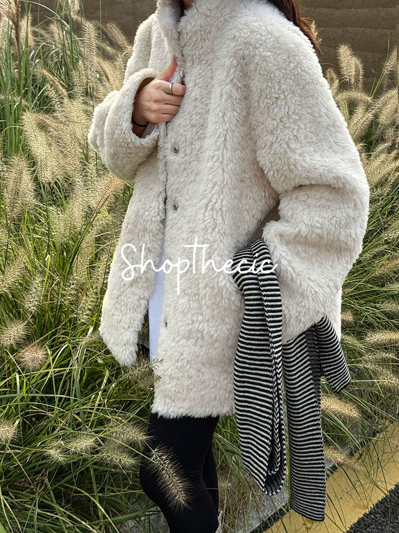 Merard stand-up collar mid-length lamb wool coat