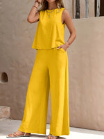 Sleeveless Tank Top & Wide Leg Loose Pants Outfits