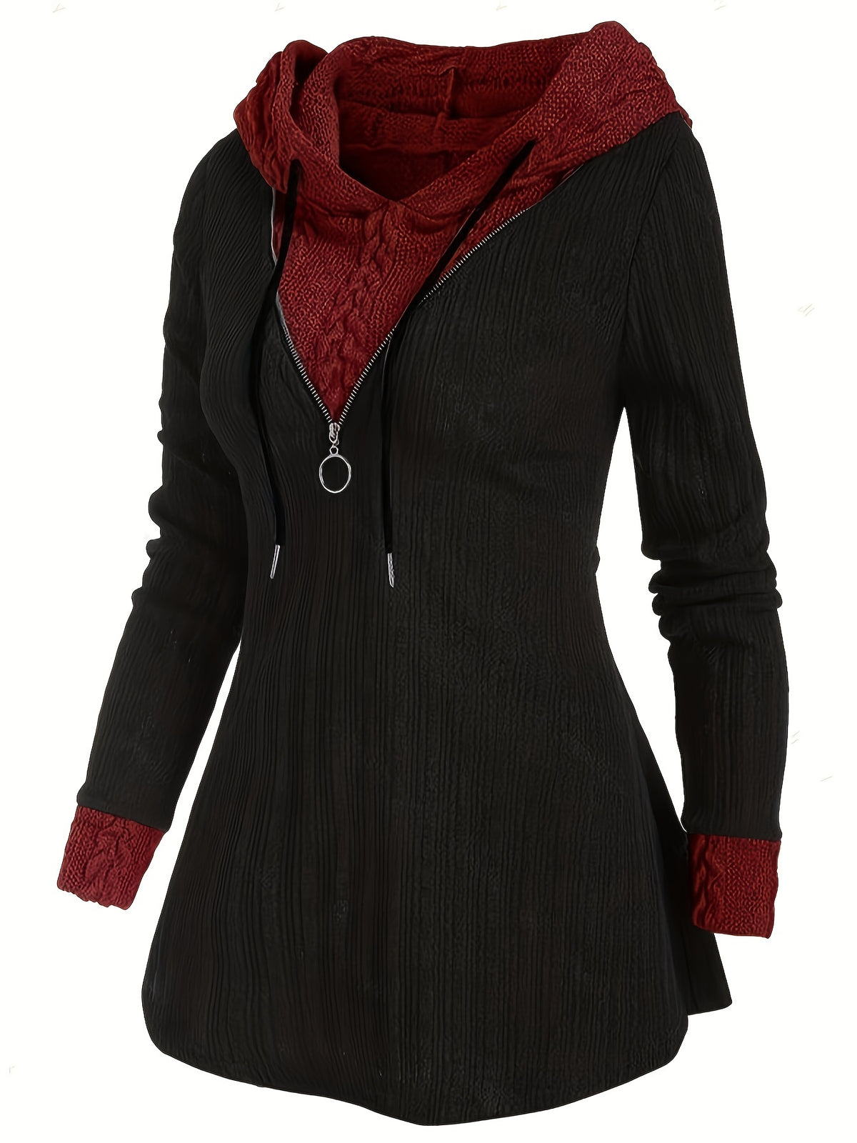 Sweats à capuche avec cordon de serrage et fermeture éclair en bloc de couleur