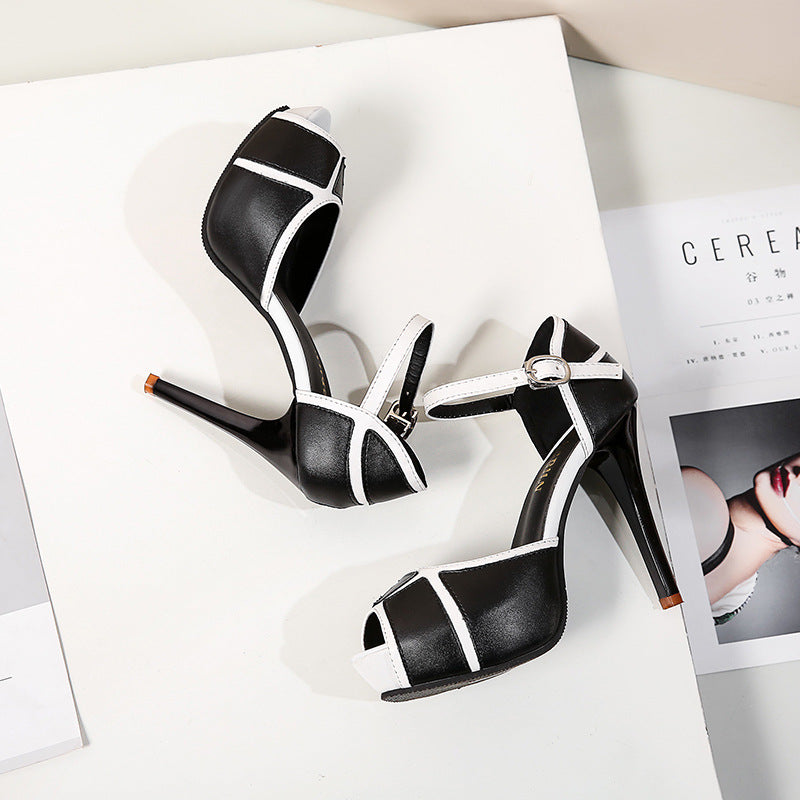 Schnallen-Farbblock-Peep-Toe-Stiletto-Absätze