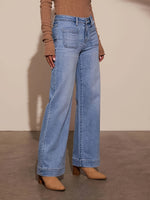 High Waist Straight And Thin Wide Legs Temperament Denim Trousers