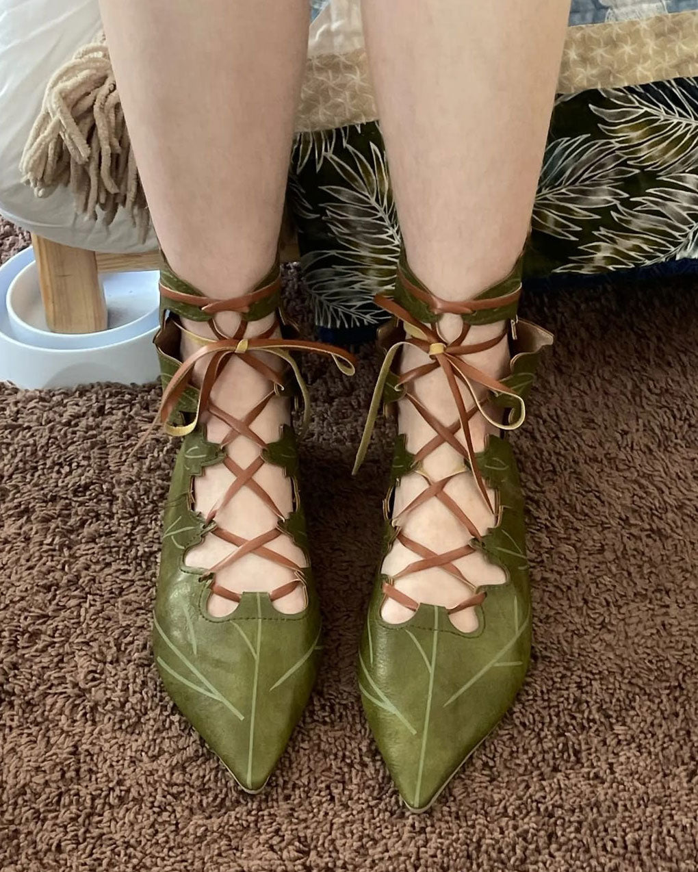 Medieval Elf Fairy Leaves Lace Up Shoes