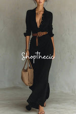 Elegant V-neck irregular pleated shirt dress