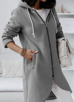 Solide Midi-Kapuzenjacke mit Kordelzug und Reißverschluss