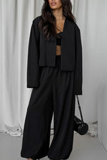 Simple V-neck top and loose trousers two-piece suit
