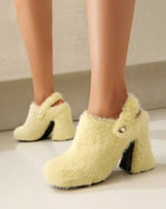 Chunky heeled platform furry shoes
