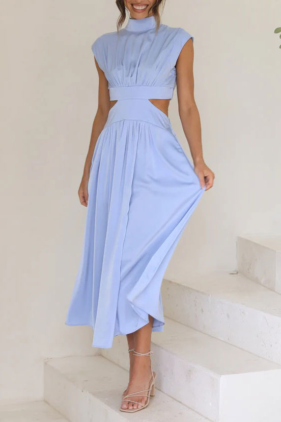 Light of My Life Cutout Waist Pocketed Vacation Midi Dress