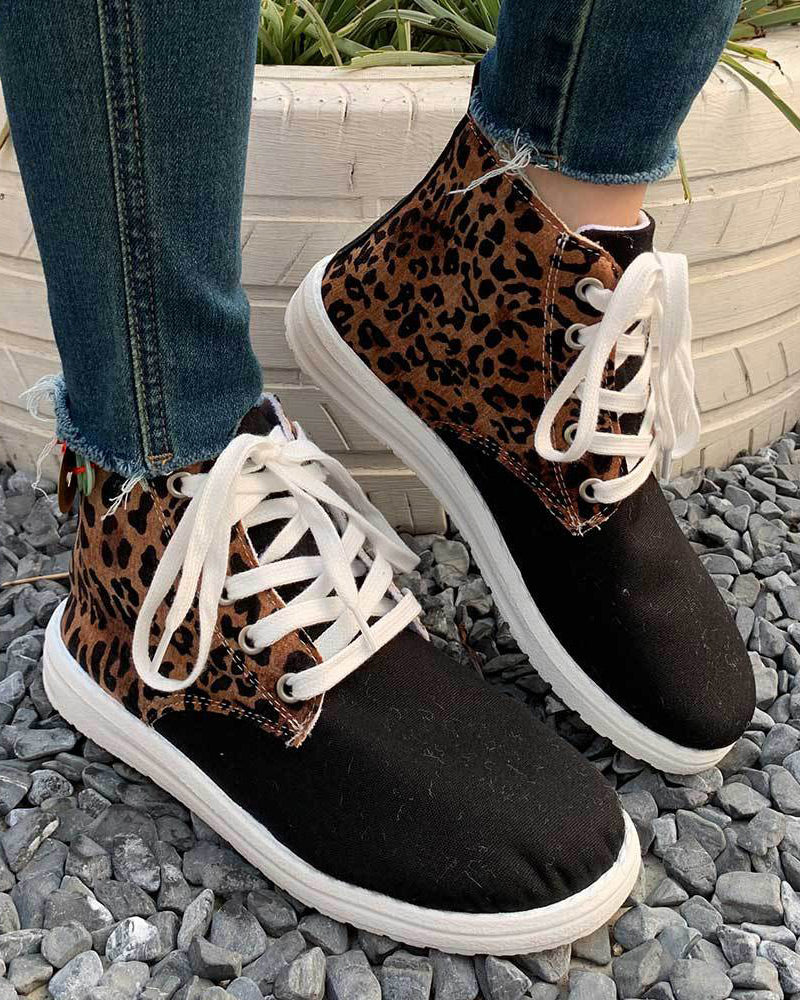 Leopard print patchwork canvas Chelsea boots