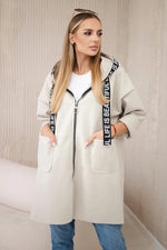 Long solid color fleece long sleeve zipper hooded sports jacket