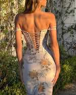 Off-the-shoulder herringbone tube top print dress